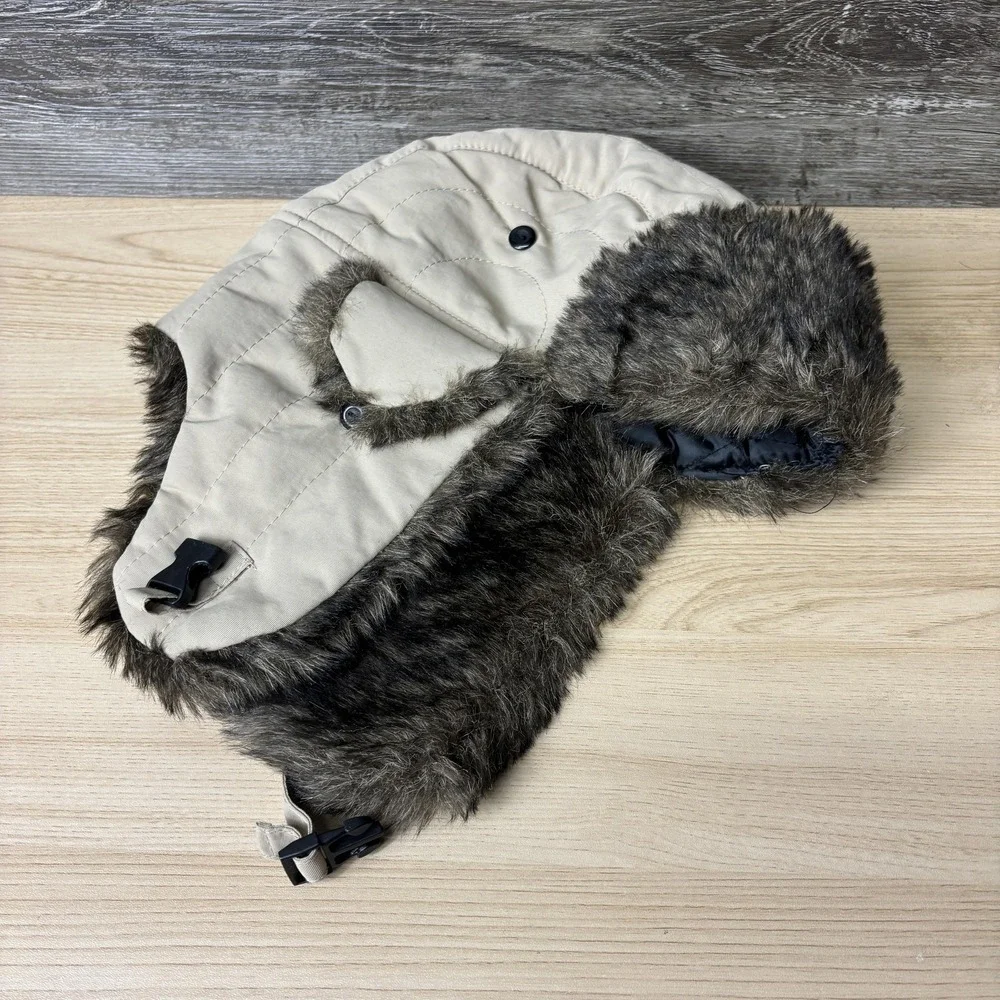 Aviator Hat Trapper Faux Fur Ear‎ Flap Winter Mens One Size Tan Brown Quilted